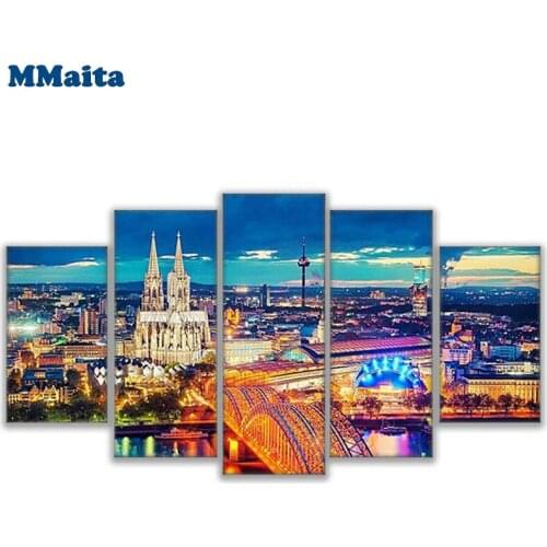 5pcs diy diamond painting Cologne Cathedral Hohenzollern Bridge Cross Stitch full square round Diamond embroidery mosaic GG5347