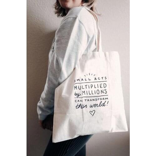 Small acts multiplied by millions can transform this world Canvas Bag Fashion Shopping Original Zipper Closure Zipper Bag