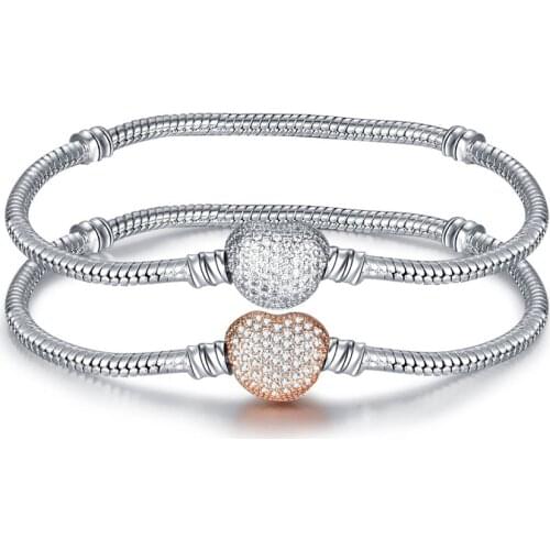 New Exquisite Heart-shaped Shiny Zircon Snake Bone Chain Suitable for Women European Charm Bracelet DIY Jewelry Making Gifts