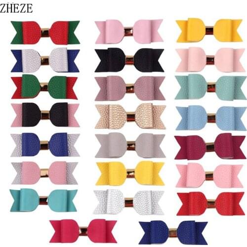 10pcs/lot 2020 NEW Leather Hair Clips Bows Hairpins 3.5" PU Bow With Alligator Clips Girls Barrettes Hairpins DIY Hair Accessory