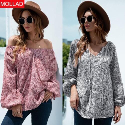 2021 Autumn and Winter Hot Sale off-Shoulder Lace-up Lantern Sleeve Top
