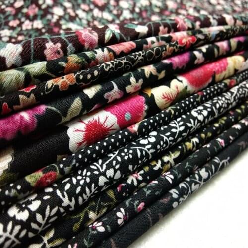 Royal 10 designs mix black flower poplin fabric floral cotton fabric patchwork textile 24x23cm DIY sewing Doll Cloth Deocration