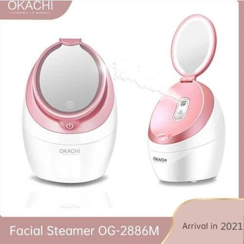 Professional Nano Ionic Face Steamer For Face Beauty Salon Personal Sauna SPA Mini Face Sprayer With Mirror Light OKACHI GLIYA