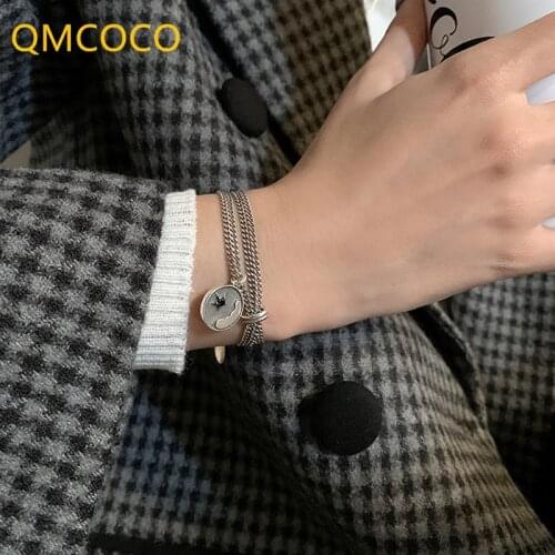 QMCOCO 925 Silver Star-Shape Round Pendant Letter Bracelet For Women Man Vintage Do Old Hip-Hop Bracelet For Party Jewelry Gifts