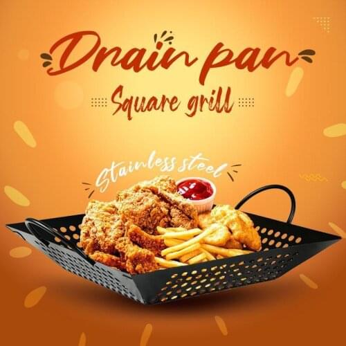 BBQ Stainless Steel Grill Drain Plate Square Grill Tray With Perforated Stainless Grill Tray Outdoor Tool Vegetable Grill Pan