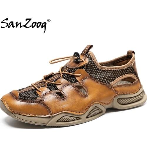 Sandals For Men Outdoor Mesh Shoes Breathable Walking Leisure Shoes Wearable Leather 2021 Summer Casual