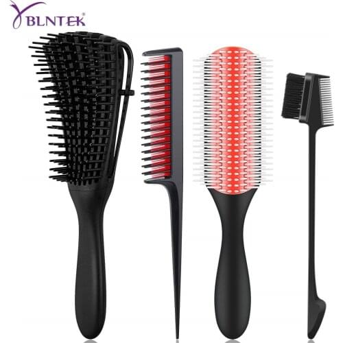 YBLNTEK Detangling Hair Brush Detangler 9Row Cushion Nylon Bristle Edge Brush Rat Tail Comb for 3a to 4c Curly Straight Wet Hair