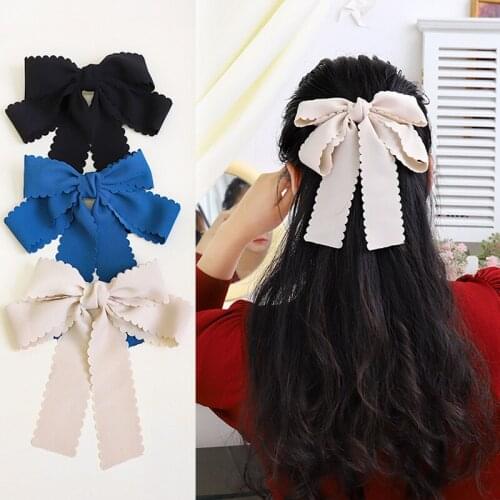 Chiffon Satin Ribbon Bow Hair Clips Barrette Pure Color Fabric Cute Hairpin Hair Ornament 2021 Headwear Hair Accessories