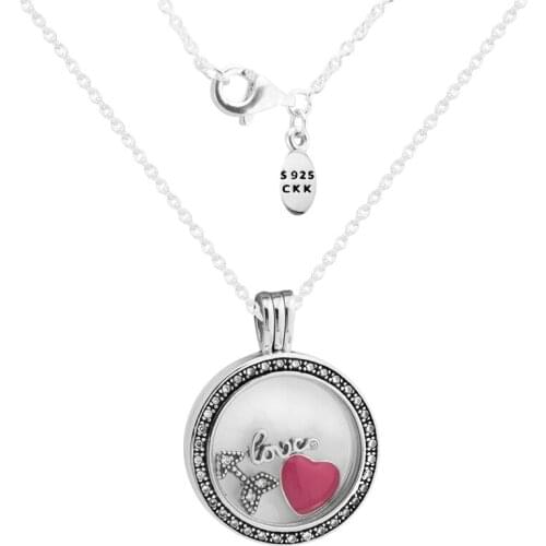Medium FANDOLA floating locket Pendant Necklace with Love Feelings Petites 100% 925 Sterling Silver Jewelry Free Shipping