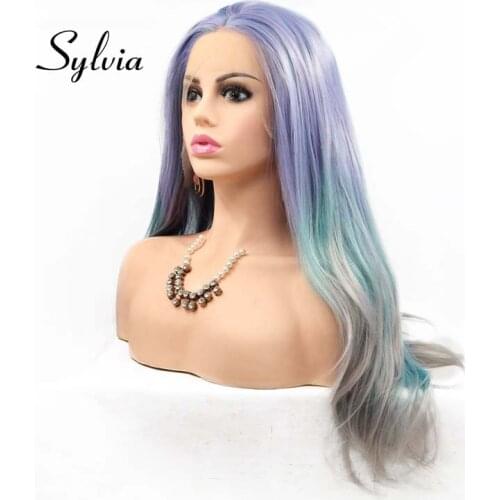 Sylvia Light Purple Synthetic Blue Lace Front Wigs For Women Hair Natural Straight Wigs Grey Tips Heat Resistant Fiber Long Wigs