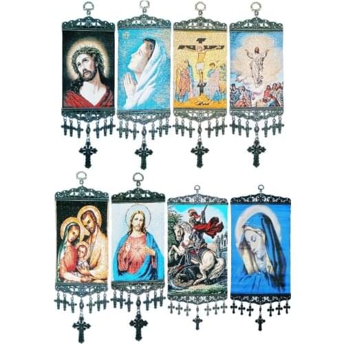 Jesus Madonna Christian İcon Woven Religious Tapestry Wall Hanging