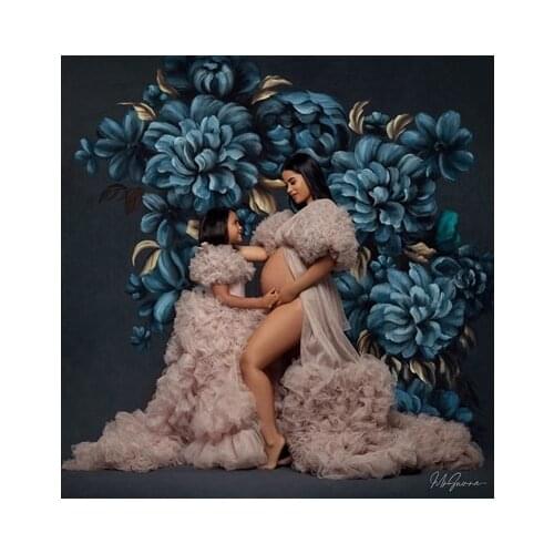 Unique Tulle Maternity Robes Women Sheer Long Maxi Photoshoot Fluffy Tiered Tulle Robe Formal Event Overlay Dress