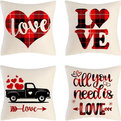 45cmx45cm Unique Plaid Square Sofa Pillow Cover Heart Letter Printed Pillow Case Decorative Cushion Pillowcases