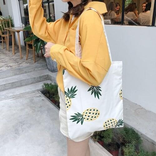 Women Shoulder Bag Ladies Pure Cotton Fabric Handbag Foldable Shopping Tote Girls Fruit Printing Eco Environmental Shopper Bag