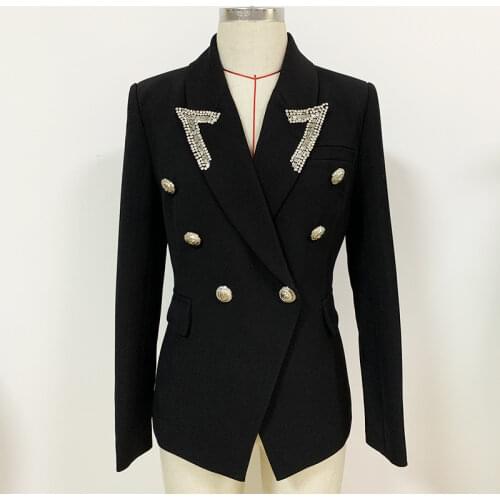 HIGH STREET 2021 Designer Blazer Womens Strass Beading Collar Double Breasted Lion Buttons Blazer Jacket