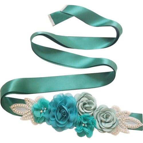 Lady Elegant Belt Womens Elegant Flower Sash Rhinestone Beaded Waistband Bridal Ribbon Cummerbunds Wedding Dress Waist Belt