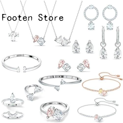 SWA Fashion Lady Jewelry Attract Soul Pink Crystal Series Bracelet Necklace Ring Earring Jewelry Set Wholesale Free Shipping