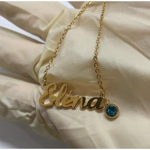 Custom Name Necklaces For Women Stainless Steel Personalized Birthday Stone Statement Choker Necklaces Gift Birthstone Jewelry