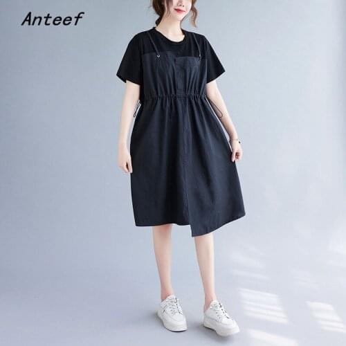 Short sleeve cotton vintage dresses for women casual loose midi woman summer dress elegant clothing 2021