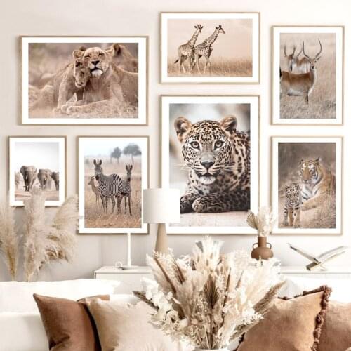 Wildlife Zebra Elephant Leopard Lion Giraffe Tiger Wall Art Print Canvas Painting Nordic Poster Decor Pictures For Living Room