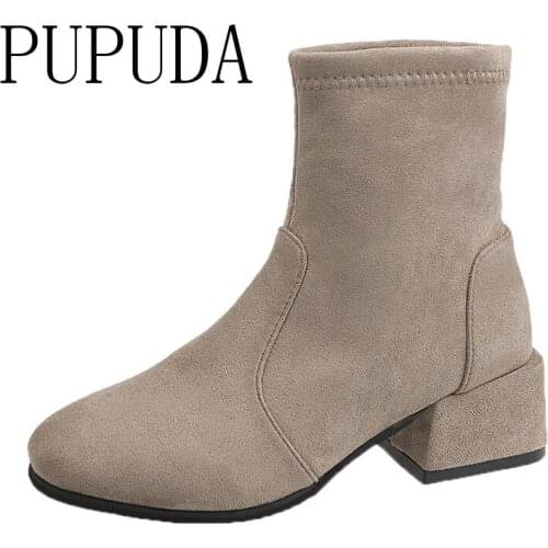 PUPUDA Winter Boots Women Fashion Chelsea Boots With Fur Inside Trend Women Boots Casual High Top Shoes Female Winter 2020