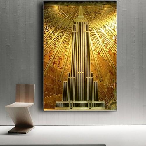 Gold Empire State Building Deco Canvas Painting Prints and Poster Wall Art Pictures for Living Room Home Decoration No Frame