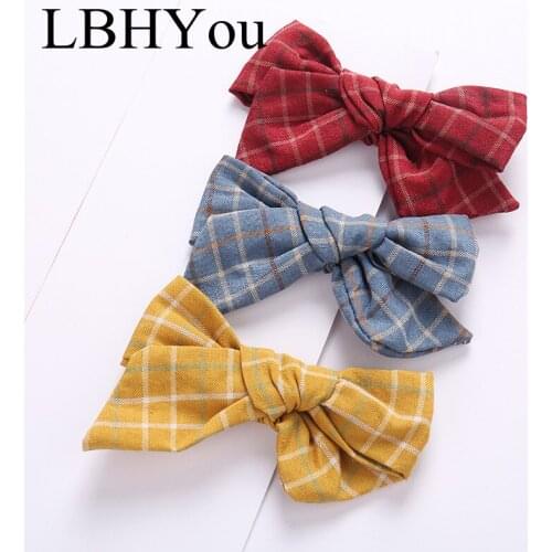 1pcs Classic Plaid Cotton Hair Clips,Top Knot Bows Linen Hairpins For Girls,School Kids Bowknot Hair Barettes Hair Accessories