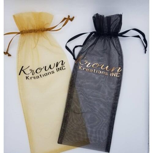 10pcs Custom Printed Organza Wine Bags Christmas Gift Organza Bags Packaging Wig Hair Personalized Logo Drawstring Hair Bags