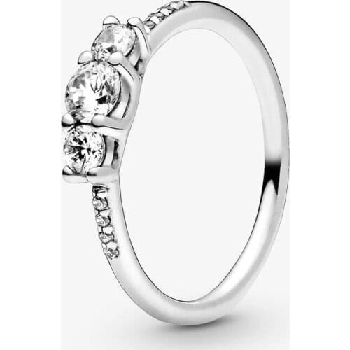 100% 925 Sterling Silver Rings for Women Clear Three-Stone Wedding Party Ring Fashion Jewelry Gift Bijoux Anillos