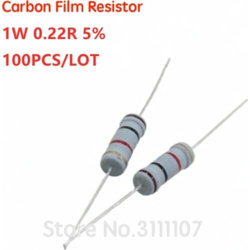 100PCS 1W 0.22 Ohm 5% Resistor 1W 0.22R 0R22 Ohm Carbon Film Resistor +/- 5% 1W Color Ring Resistance