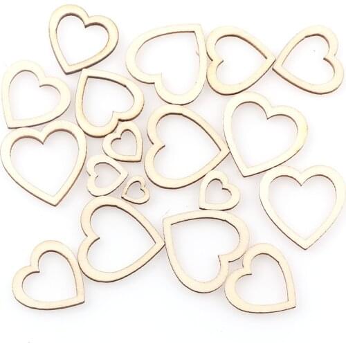 100PC Mix Size Hollowed Heart Wooden Crafts Arts Scrapbooking Embellishments Wedding DIY Wood Slices Home Decoration