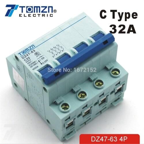 4P 32A 240V/415V Circuit breaker MCB C TYPE 4 Poles