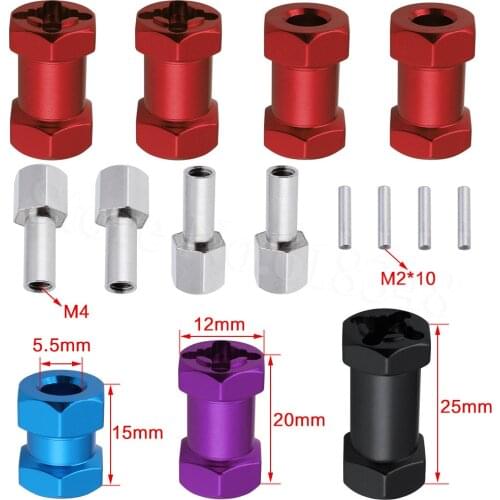 4pcs Aluminum RC Car 12mm Hex Wheel Hub Drive Adaptor 15/20/25mm Extension Combiner Coupler for 1/10 Scale RC Crawler