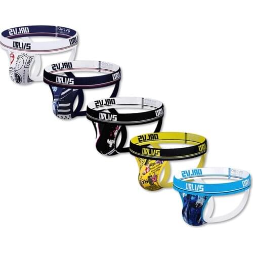 5PCS/LOT Brand Men Underwear Cotton Sexy Gay Jockstrap Men Thong G-String Cueca Tanga Quick Dry Hollow Underpants Breathable