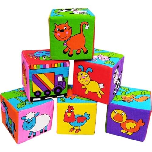 6pcs/Set Baby Soft Rattle Blocks Infant Early Education Toys, Cloth Foam Grab and Stack Building Blocks Toy with Sound