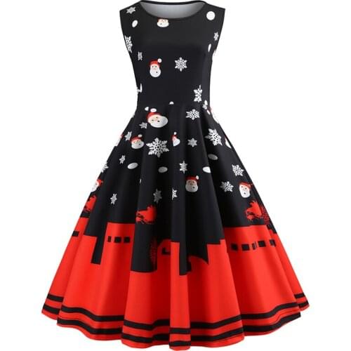 AECU Dress Female Winter Christmas Dresses For Women Swing Party Dress Long Sleeve Casual Plus Size Print Vestidos De Fiesta