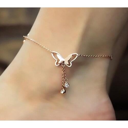 Butterfly Pendant Anklets Foot Chain Summer Yoga Beach Leg Bracelet Handmade Anklet Rose Gold Silver Color Jewelry