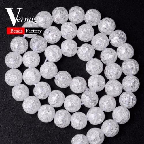 A+Natural White Snow Cracked Crystal Round Beads For Beadwork Jewelry Making 6/8/10/12mm Diy Bracelet Necklace Accessories Pearl