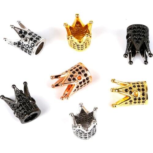 2pcs/lot 7x12mm Gold/Rhodium/Bronze Plated Crown Beads For Jewelry Making DIY Copper Spacer Beads fit Charm Bracelet