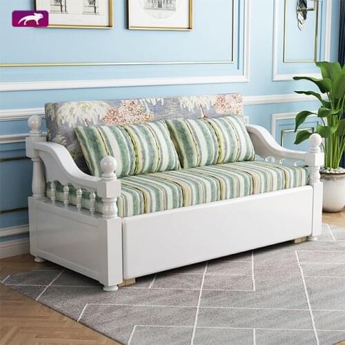 HRZ solid wood sofa bed, living room, pull type, telescopic, folding, multifunctional, double, simple, dual-use bed