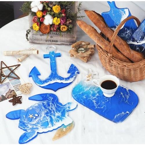 DIY Epoxy Resin Molds Coaster Marine Series Anchor Sea Turtle Large Tray Silicone Mold For Art Handmade Cup Mat Table Decorative