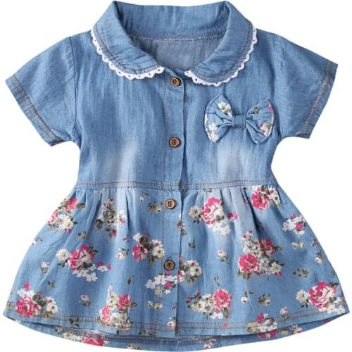 Denim Dress For Girl Baby 2019 New Summer Flower Princess Dress Party Wedding Pageant Dresses Clothes