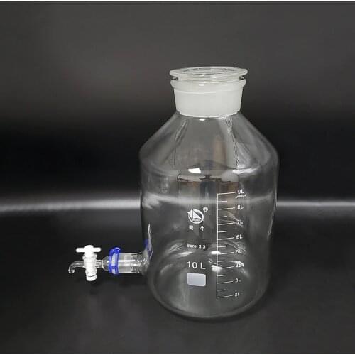 Laboratory aspirator bottle 10000ml,Wide mouth,Clear with tick marks,With ground-in PTFE stopper and stopcock
