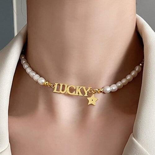 Customized Name Necklace Personalized Pearl Necklace Gold Pendant Nameplate Necklace For Women Jewelry Gift