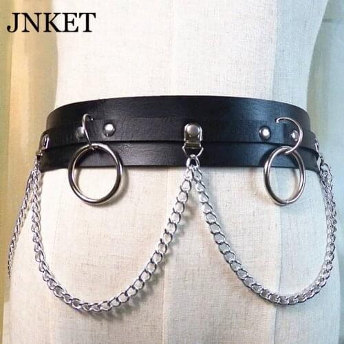 JNKET NEW Punk Hip-Hop Couples Waist Belt Metal Ring Chain Waistband Adjustable Buckle Waist Straps Rock Goth Belt