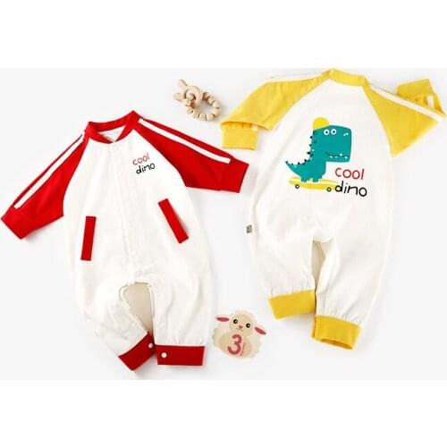 Baby spring and autumn clothing newborn jumpsuit cotton cartoon little dinosaur leisure outing climbing romper