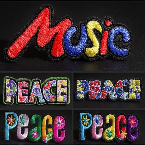 Colorful letters Clothing patches Peace music English Words DIY Embroidered badge Backpacks Jeans decorate Iron On Clothes