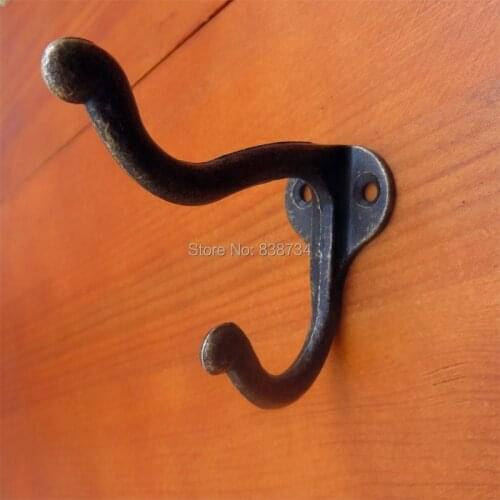 10pcs 53*29*75MM Wholesale Clothes hook Double hook/coat/metal hook clasps/key/hang bag hook Restore ancient ways coat hanger