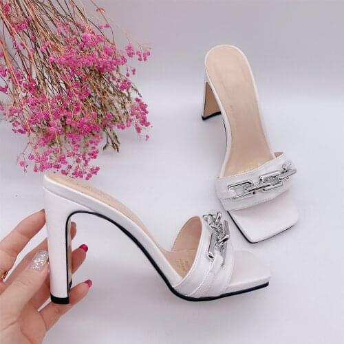 Summer Slippers Women High Heels Fashion Braid PU Leather Square Toe Shoes Womens Slippers Outdoor Rome Sandals 37-42