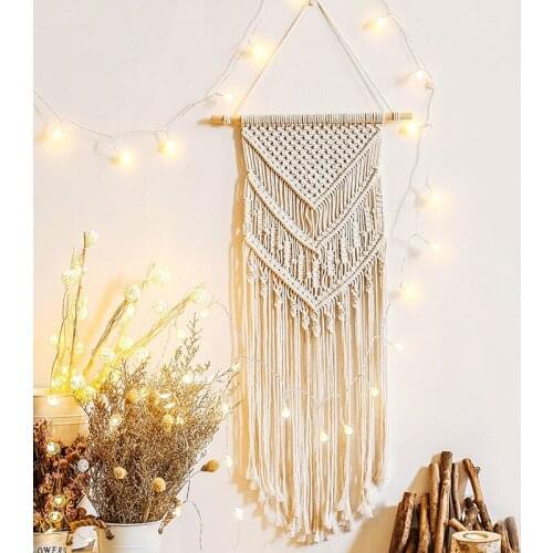 Tassel Macrame Wall Hanging Handmade Woven Cotton Rope Tapestry Living Room Bedroom Home Decor Background Wall Art Decoration